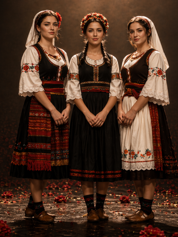 tri devojke folklor narodne nošnje srpski folklor scena tradicionalna odeća KUD